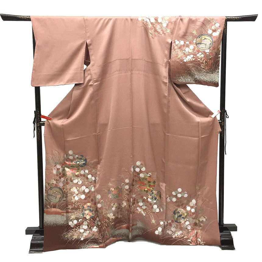 京やH167 正絹 特選 単衣 訪問着 附下 付け下げ 伝統工芸品 広衿 萩 牡丹 梅 菊 菖蒲 撫子 四季の草花文様 裄69cm 単衣の時期の着物拍卖