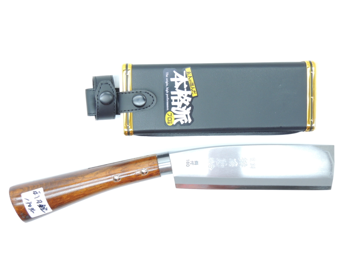 日本製 鍛冶助 赤茶柄 鞘サヤ付ナタ 手打ち鋼付 両刃 180ミリ 鉈 なた かじすけ さやなた サヤナタ カジスケ拍卖