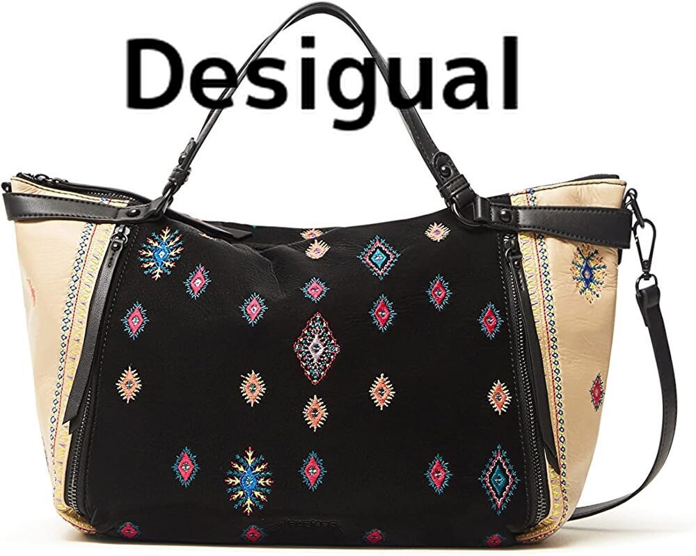 即決★ デシグアル ハンドバッグ ショルダーバッグ 刺繍 ボーホー ブラック ベージュ拍卖