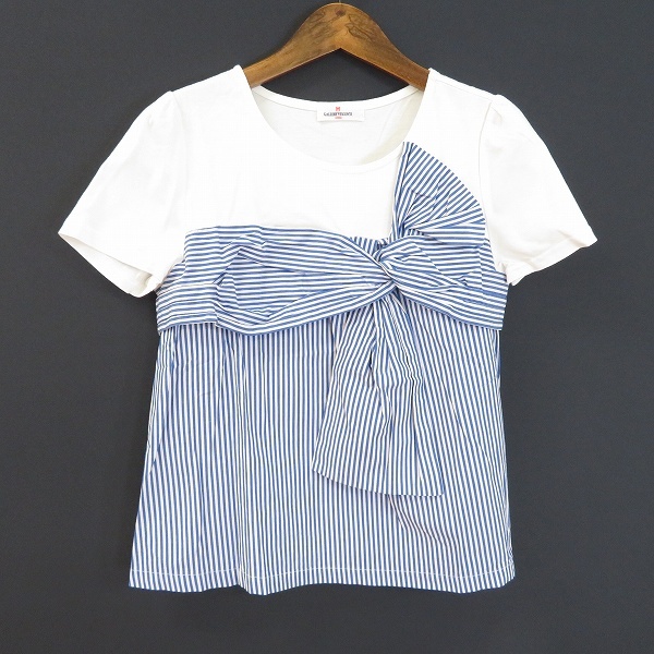 #s ギャラリービスコンティ GALLERYVISCONTI カットソー 2 白 青 ストライプ 半袖 Tシャツ リボン 異素材 913109 k01拍卖