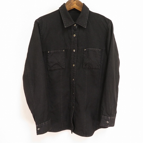 #a レリアン Leilian シャツ ブラウス ジャケット 7号 黒 ブラック デニム風 スナップボタン ウール 日本製 レディース 920113 k01拍卖