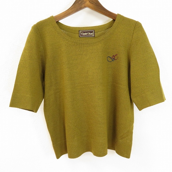 #s サイトウトヨコ 斉藤都世子 ニット セーター カットソー カーキ 半袖 刺繍 ワンポイント レディース 925094 k01拍卖