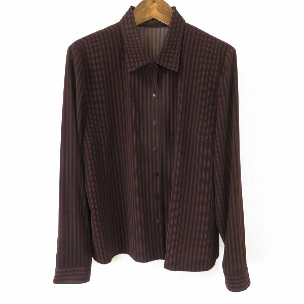 #a レリアン Leilian シャツ ブラウス 11号 黒 赤 ストライプ 長袖 日本製 レディース 934354 k01拍卖