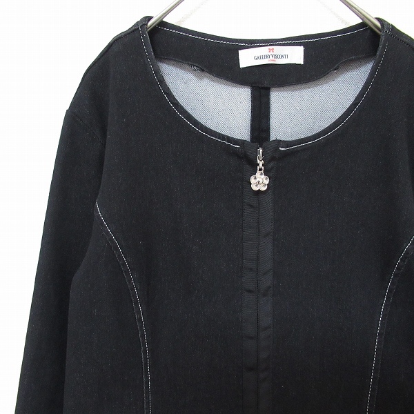 ギャラリービスコンティ GALLERYVISCONTI リボン デニム ジャケット ノーカラー ジップアップ x878971ss拍卖