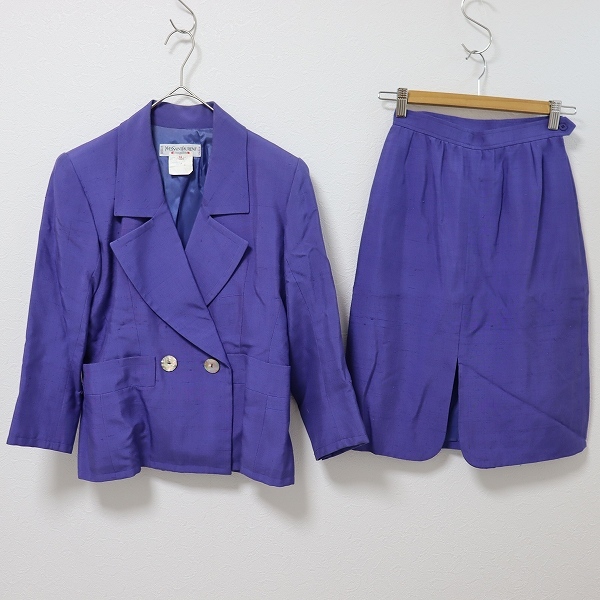 イヴ・サンローラン リヴゴーシュ rivegauche フランス製 シルク セットアップ スカートスーツ シェルボタン x913528n拍卖