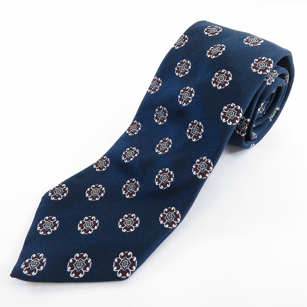 #ae ポールスチュアート Paul Stuart ネクタイ シルク 絹 紺 茶 白 総柄 光沢 刺繍 イタリア製 イタリー メンズ 945962 k01拍卖