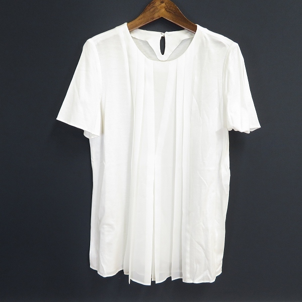 #s レリアン Leilian カットソー チュニック 半袖 9号 オフホワイト プリーツ 日本製 レディース 940768 k01拍卖