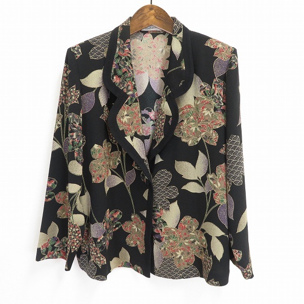 #a 詩仙堂 ヒトシタムラ ジャケット 黒 マルチ 縮緬 ちりめん 花柄 和柄 和風 和装 日本製 レディース 942908 k01拍卖
