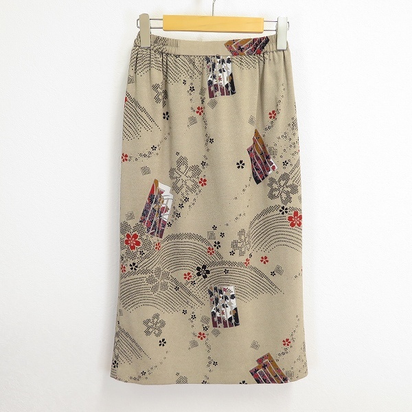 #a 詩仙堂 ヒトシタムラ ロング タイト スカート ベージュ マルチ 鹿の子柄 和柄 和風 日本製 タイトスカート 美品 931455 k01拍卖