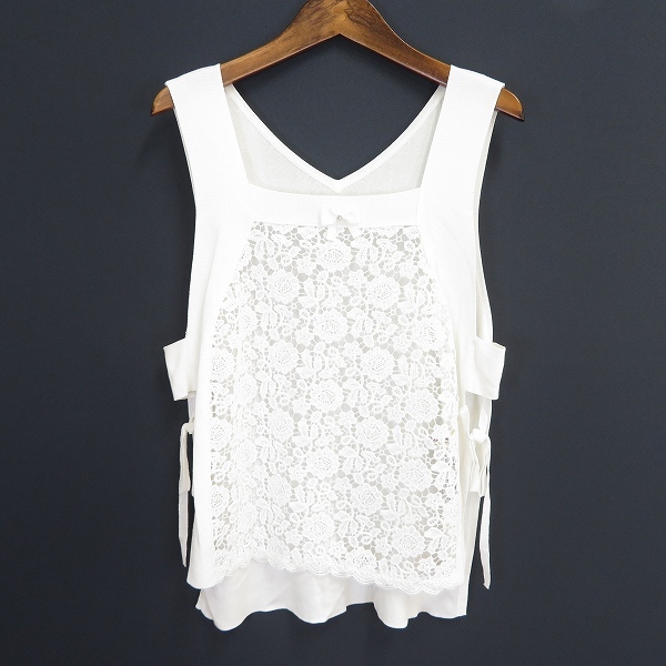 #s スーパービューティー SUPER BEAUTY ニット ベスト 白 40 レース リボン チャーム サイドオープン L 936179 k01拍卖