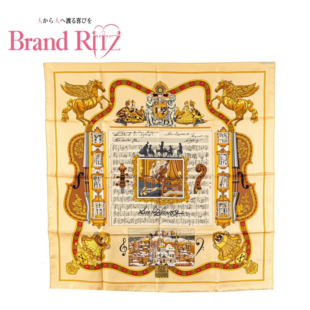 美品 エルメス スカーフ カレ90 シルク100% 「IN SALZBURG」 ザルツブルクにて イエロー ブラウン 赤 Herms 【送料無料】【名谷店】拍卖