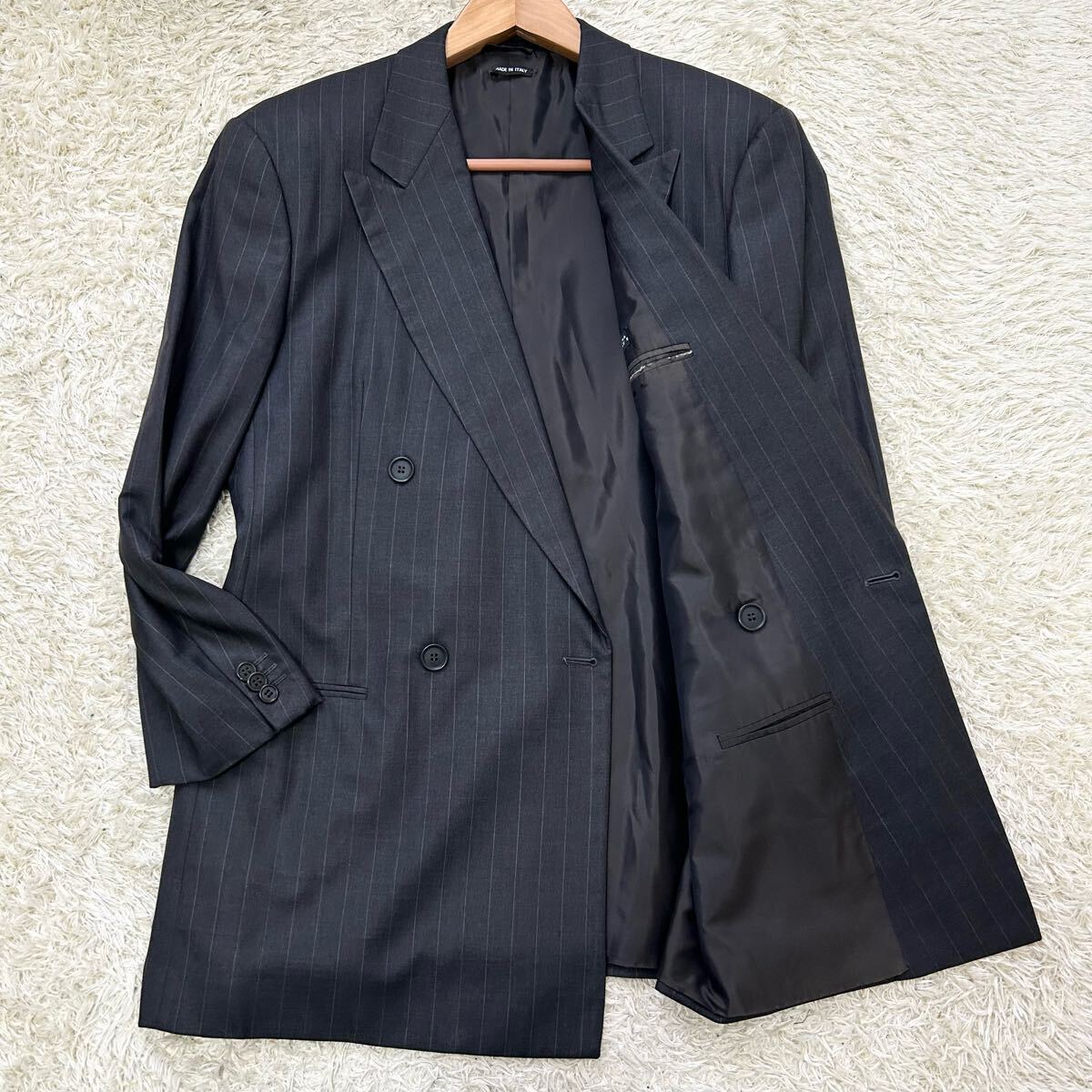 希少XL相当/現行!!! GIORGIO ARMANI ジョルジオアルマーニ テーラードジャケット ダブル 黒タグ SUPER150'S 52R グレー系 メンズ アウター拍卖