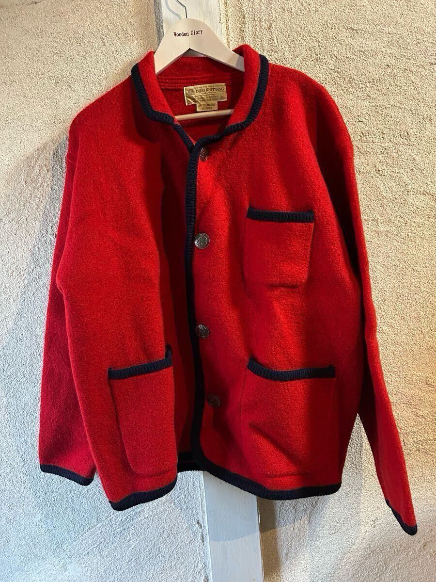 ヴィンテージ ・DIDO KNITTING/テーラードジャケット/L/ウール/レッド拍卖