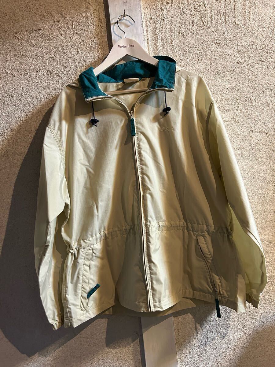 美品 ・XL★古着 エルエルビーン LLBEAN 長袖 ナイロン ジャケット メンズ 90年代 ベージュ カーキ フード付き拍卖