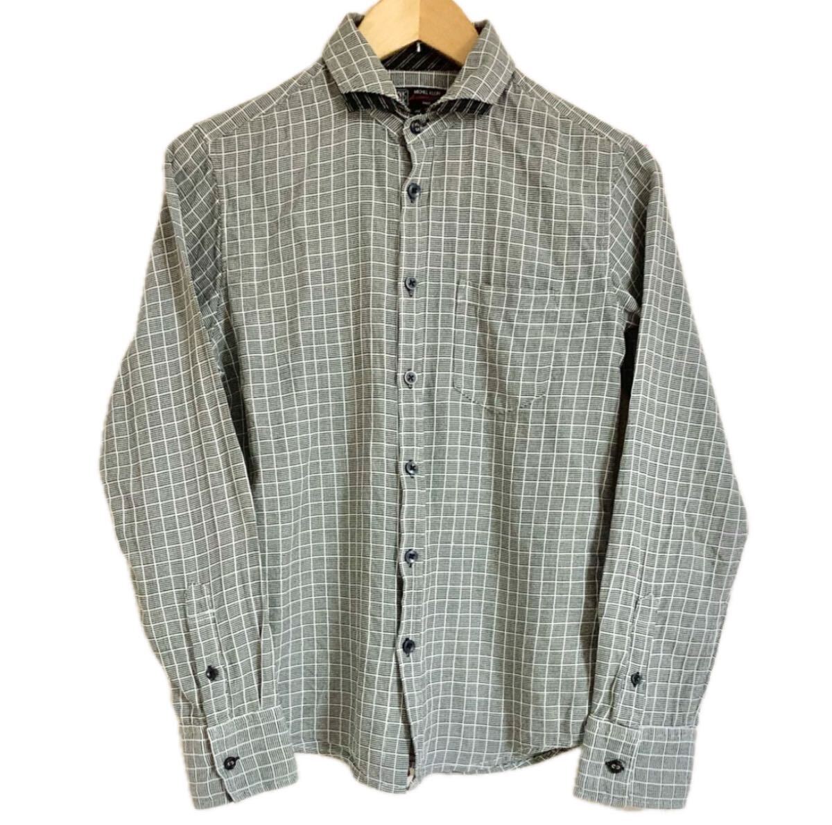 MK MICHELKLEIN homme ミッシェルクランオム チェック長袖シャツ 黒 綿 グレー トップス コットン 長袖ブラウス 2枚衿拍卖