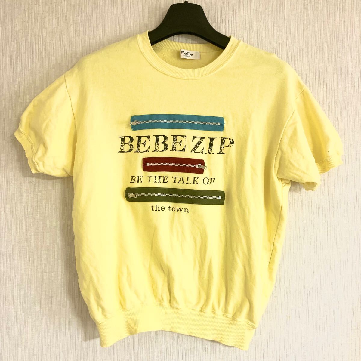 匿名配送 BeBe イエロー スウェットコットン半袖Tシャツ クルーネック 黄色 べべ拍卖
