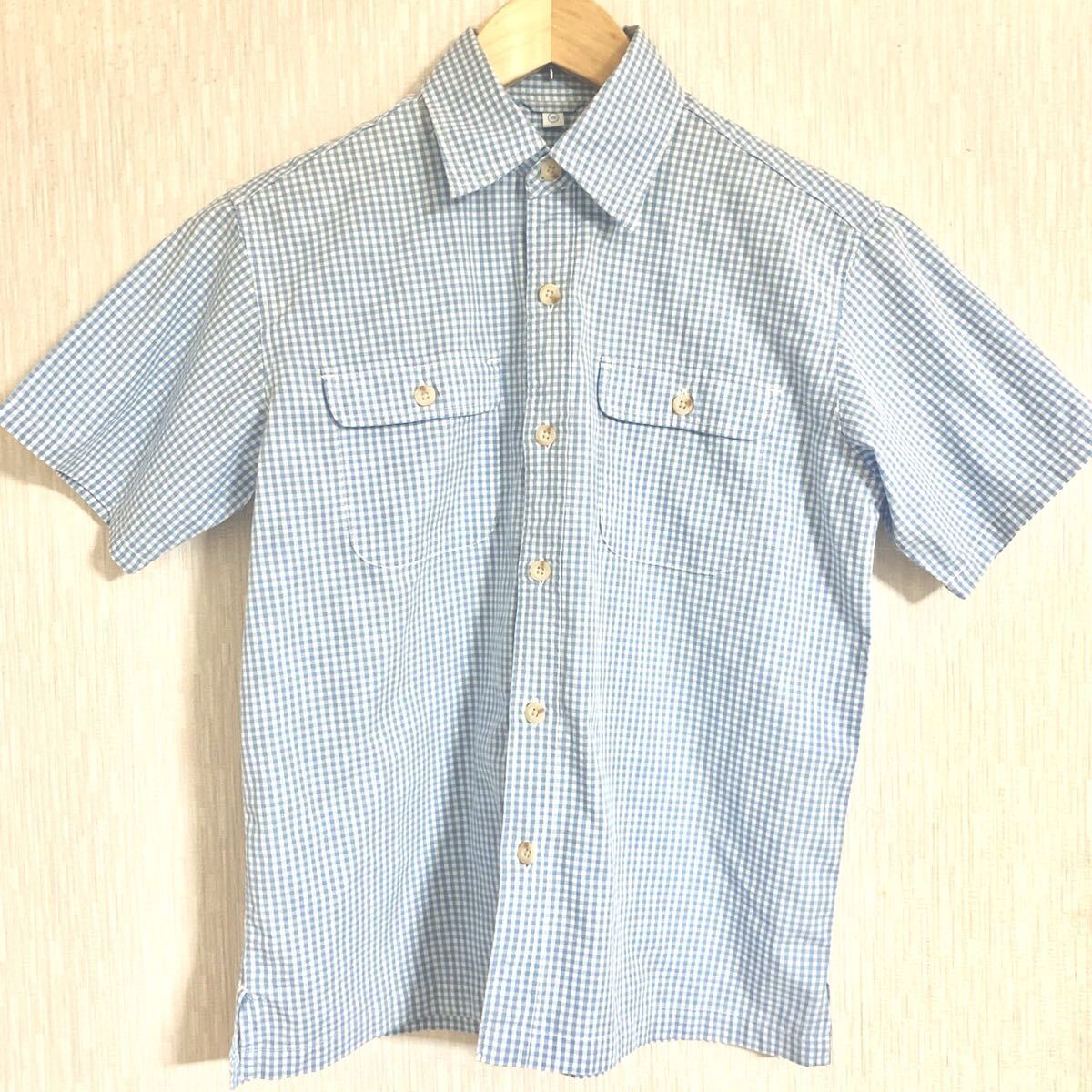 UNIQLO ユニクロ 半袖シャツ ギンガムチェック 水色 スカイブルー 綿拍卖