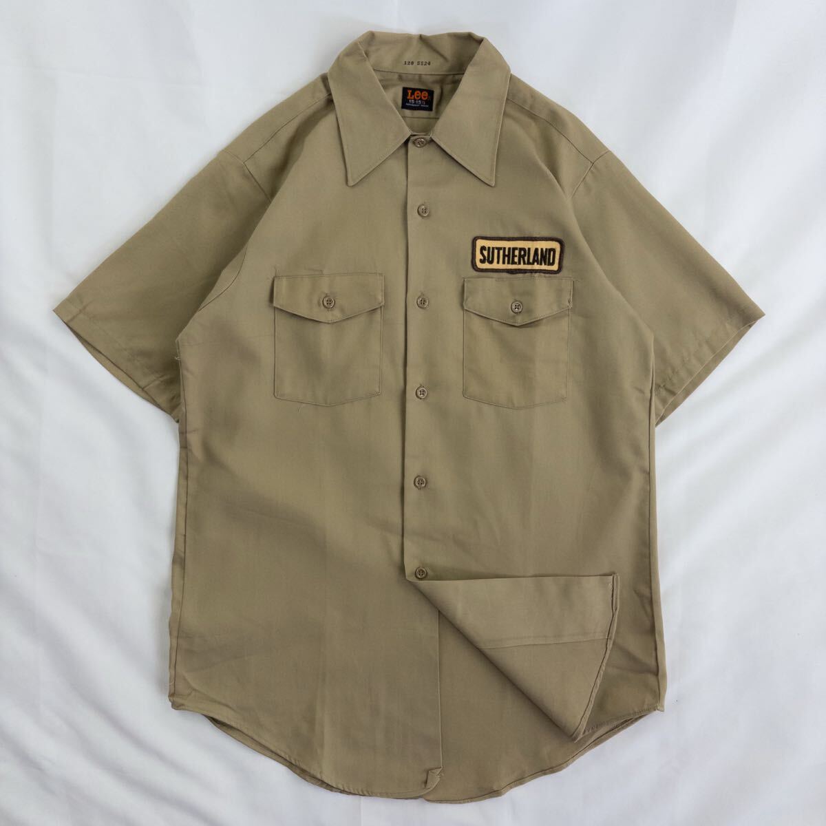 US Vintage 70-80s Lee フラップポケット ツイル 刺繍 ワッペン 企業ロゴ カーキ アウトドア ワークシャツ サファリシャツ拍卖