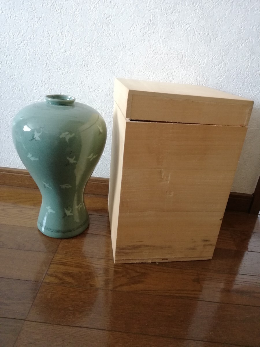 ■美品■ 清光傅統陶芸 鶴雲 花瓶 花器 花入 骨董品拍卖