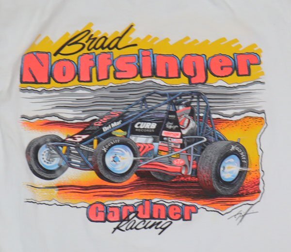 ST78ヘインズHANESアメリカ古着アメリカ製80’S90’SビンテージLレーシングTシャツ両面プリントTシャツ白系TNOFFSINGER大判プリント拍卖