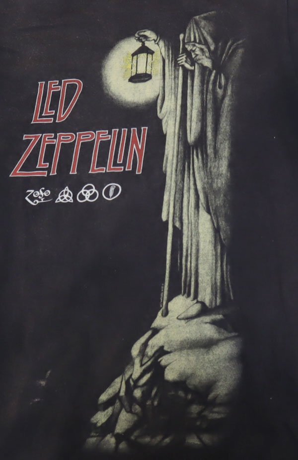 ST83レッド・ツェッペリンLED ZEPPELINアメリカ古着ロックTシャツビンテージ加工チャコールグレー系ミュージシャンTシャツSバンドTシャツ拍卖