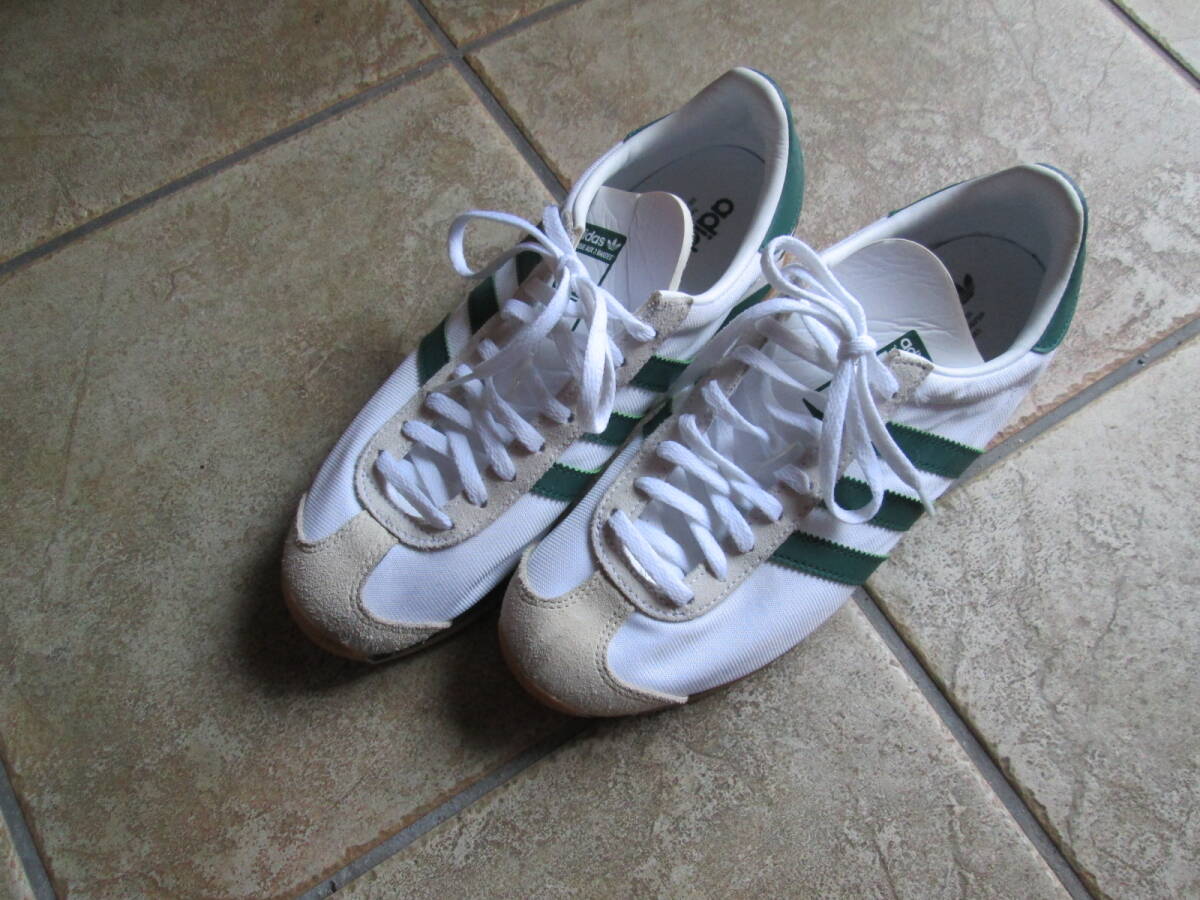 廃盤・レア!ナイロン?布製 アディダスadidas スニーカー カントリー25.0cm 白×緑/☆半日着用のみの状態きれい拍卖