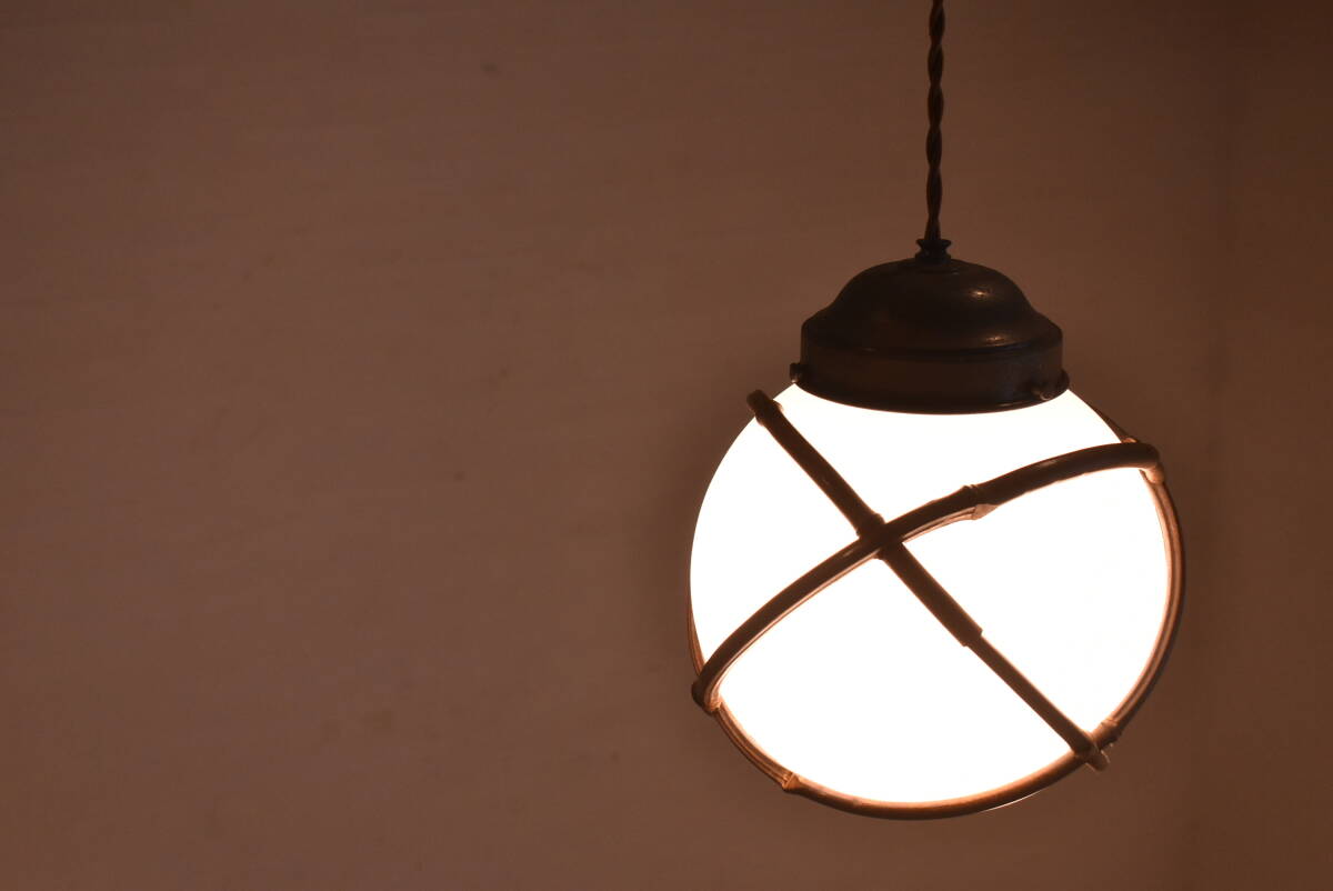 ★ペンダントライト/電笠/天井照明/吊り下げ照明/昭和/竹/球体型/アンティーク/TEE1202拍卖