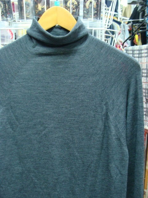 英国製 ジョンスメドレー メリノウール 長袖ハイネックシャツ グレー (M)拍卖