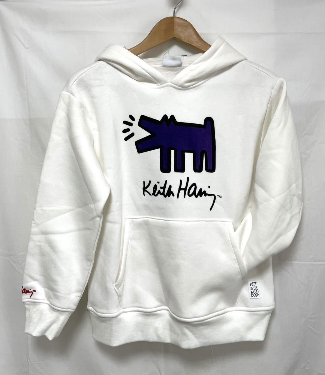 新品■keithharing キースヘリング ユース レディース 裏起毛 パーカー XL (14/16) 白 ホワイト 大きいサイズ拍卖
