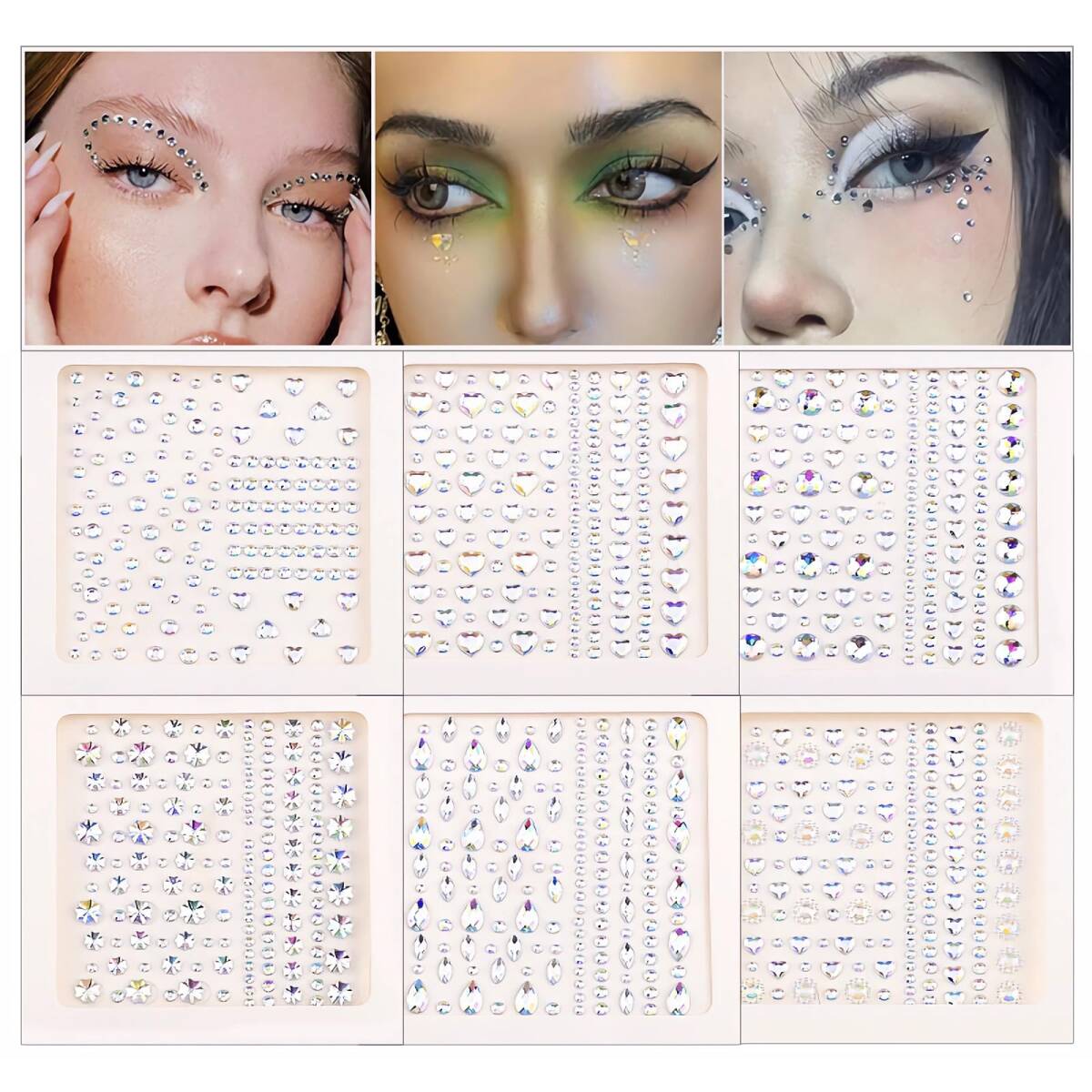 【在庫処分】キラキラ キラキラ シール 光る 自己粘着性 3D 顔面デコ 6枚セット デコパーツ ラインストーンステッカー 貼り付拍卖