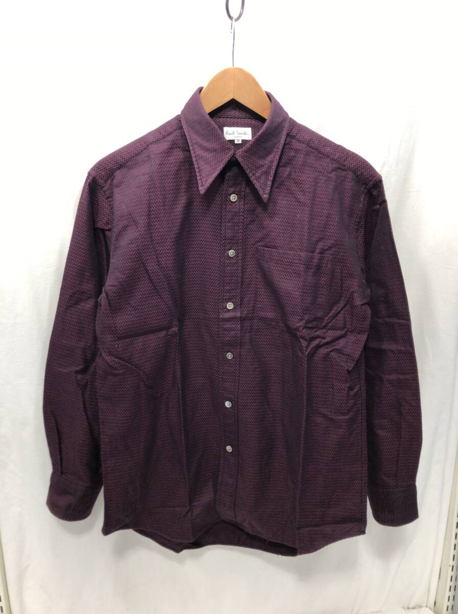 Paul Smith 長袖 シャツ ギザギザ柄織り メンズ M ワインレッドxブラック シェブロンストライプ ポールスミス H12拍卖
