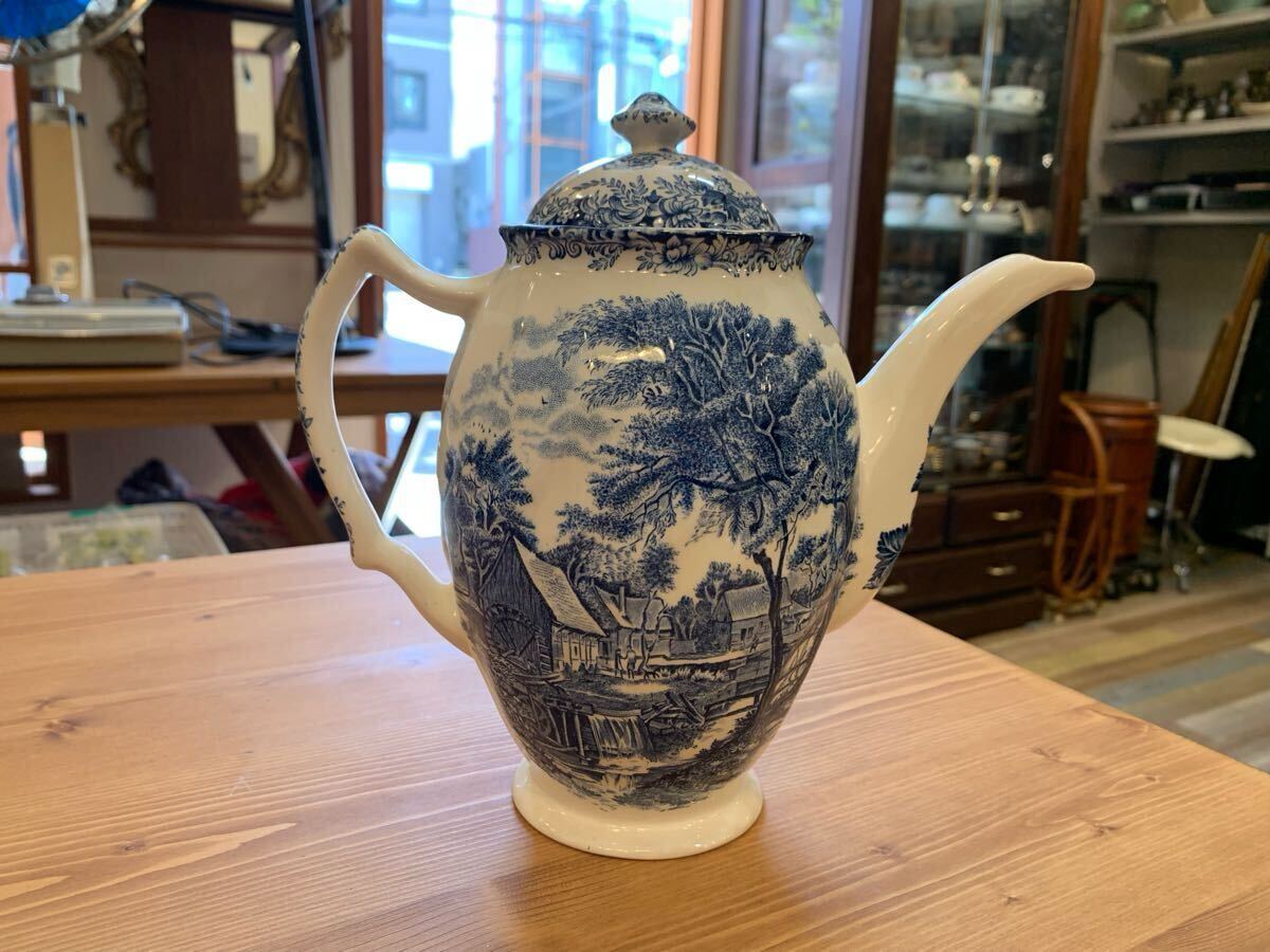 G0508★ Johnson Brothers ジョンソンブラザーズBlue 蓋付 ポット 口径約6×高さ20(㎝)イギリス製 英国食器 インテリア拍卖