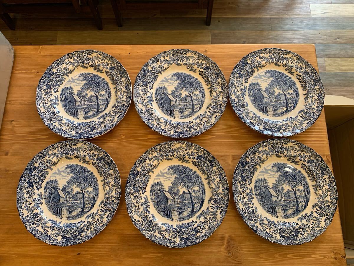 G05013★ Johnson Brothers ジョンソンブラザーズBlue お皿 プレート 直径約25×高さ2(㎝)イギリス製英国食器 インテリア まとめて6点拍卖