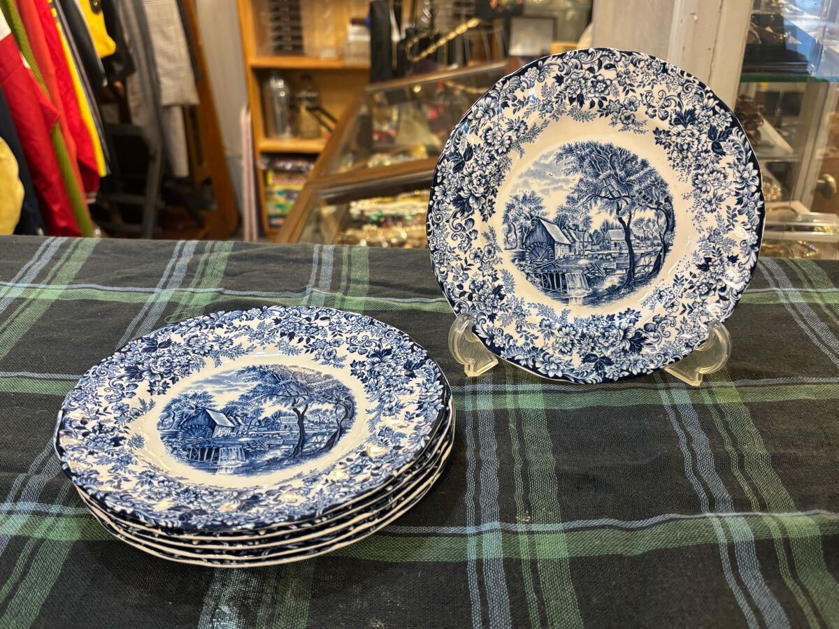 y137★ Johnson Brothers ジョンソンブラザーズ mil stream ブルー プレート6枚まとめて イギリス製 英国 おしゃれ 食器拍卖