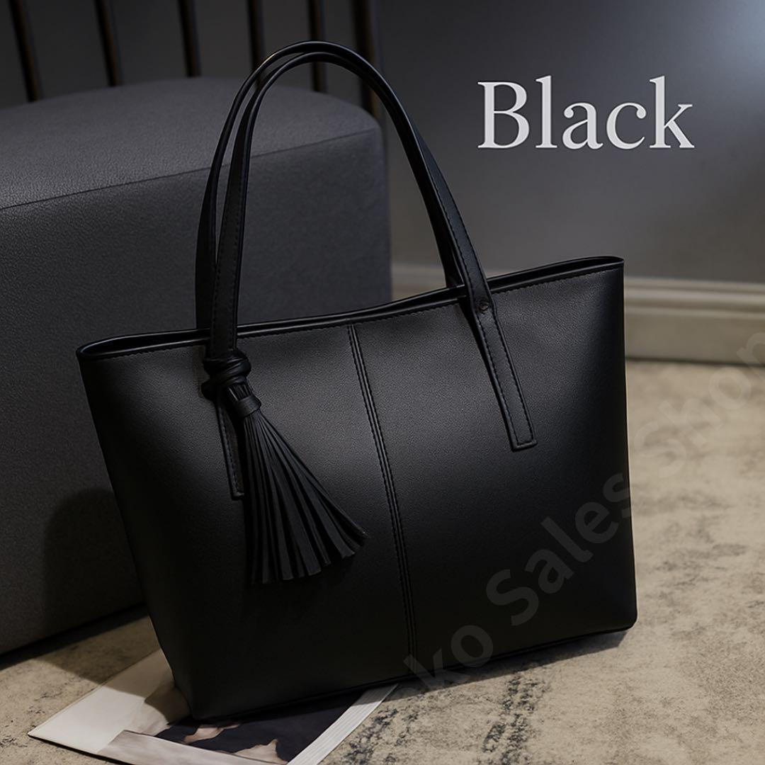 【通勤映え】タッセル付き大容量トート 黒 トーバッグ ブラック A4収納 軽量拍卖