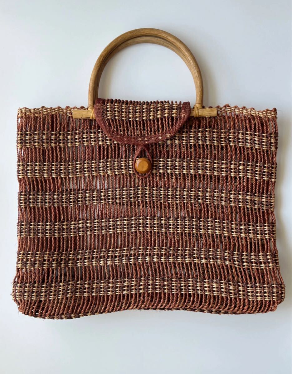 ヴィンテージ ** 70s ボヘミアン ビッグサイズのとっても素敵な編みバッグ vintage bag拍卖