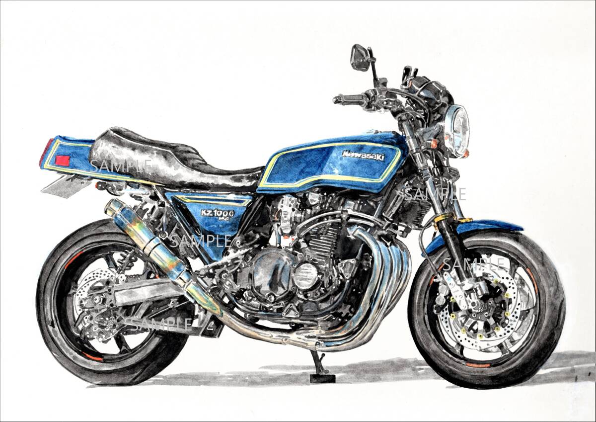A4プリントです カワサキ KZ1000MkⅡ 水彩画 バイクイラスト   拍卖