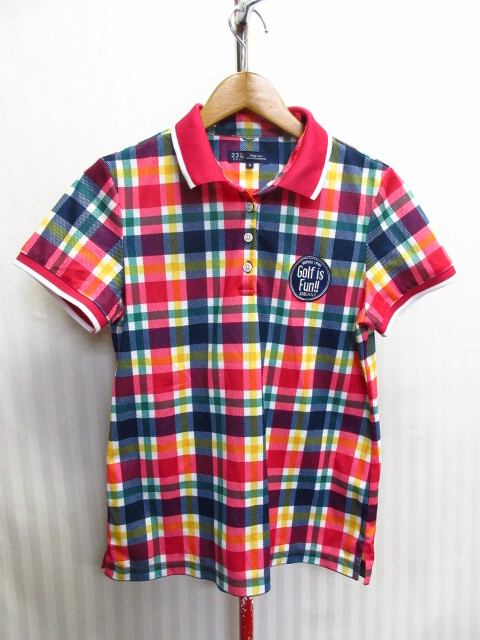 23区GOLF 23区ゴルフ ポロシャツ SIZE2 カラフルチェック柄シャツ ゴルフウエア ゴルフシャツ 速乾スポーツシャツ 半袖ウエア05023拍卖