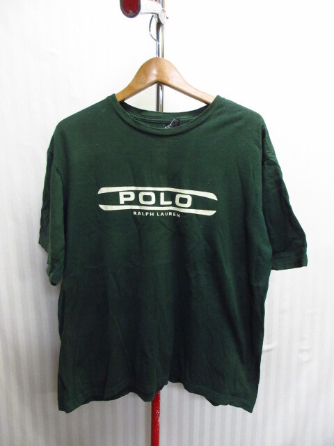 ラルフローレン 90sヴィンテージ Tシャツ メンズXL LL 深緑 ビッグロゴTシャツ デカロゴシャツ グリーンシャツ 半袖カットソー 05154拍卖
