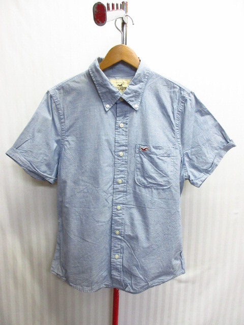 ホリスター 半袖ボタンダウンシャツ メンズXL LL ブルーシャツ ロゴ付きポケットシャツ 半袖シャツ 襟付き半袖カットソー 05224拍卖