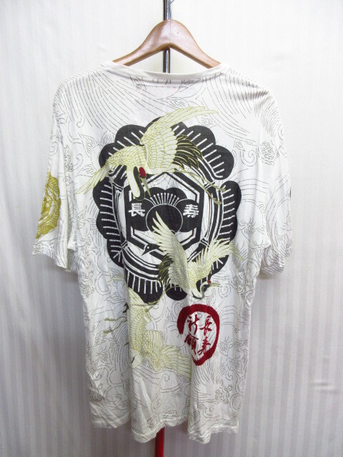 雅結 和柄Tシャツ メンズXL LL 特大 白Tシャツ 鶴Tシャツ 総柄シャツ 半袖カットソー 和柄シャツ 和柄デザイン半袖ウエア 05221拍卖