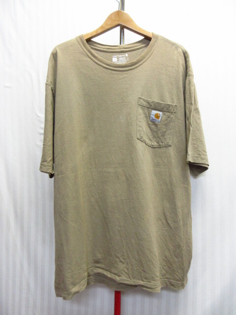 CARHARTT カーハート ロゴ付きTシャツ メンズL オーバーサイズシャツ 茶ベージュ系 ポケットTシャツ 半袖カットソー 半袖シャツ05272拍卖