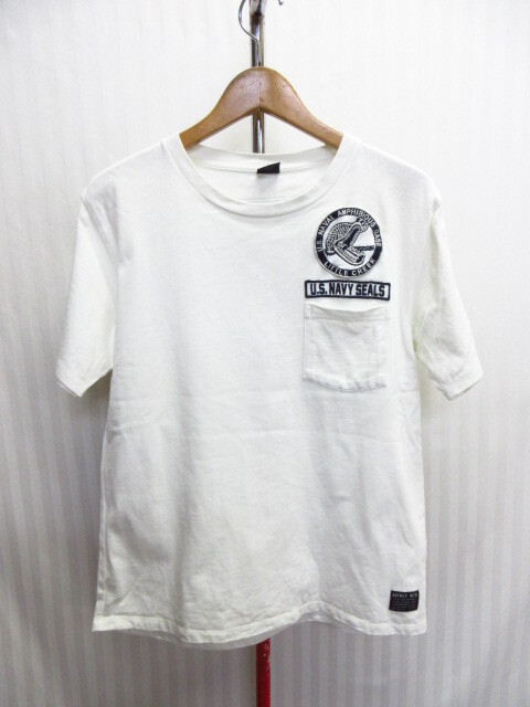 AVIREX アヴィレックス US NAVY SEALS Tシャツ メンズL 白Tシャツ ミリタリーシャツ ワッペンTシャツ 半袖カットソー 半袖シャツ05271拍卖