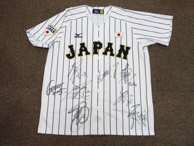 侍ジャパン 選手 直筆サイン入り ユニフォーム メンズL 野球日本代表 ベースボールシャツ WBC ミズノ製 半袖ゲームシャツ 05071拍卖