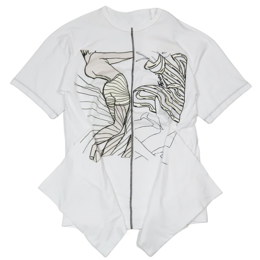 未使用 2021年 FENDI フェンディ 変形 ワンピース チュニック 半袖 ショート丈 ガールプリント 刺繍 カットソー XS 白 ホワイト拍卖