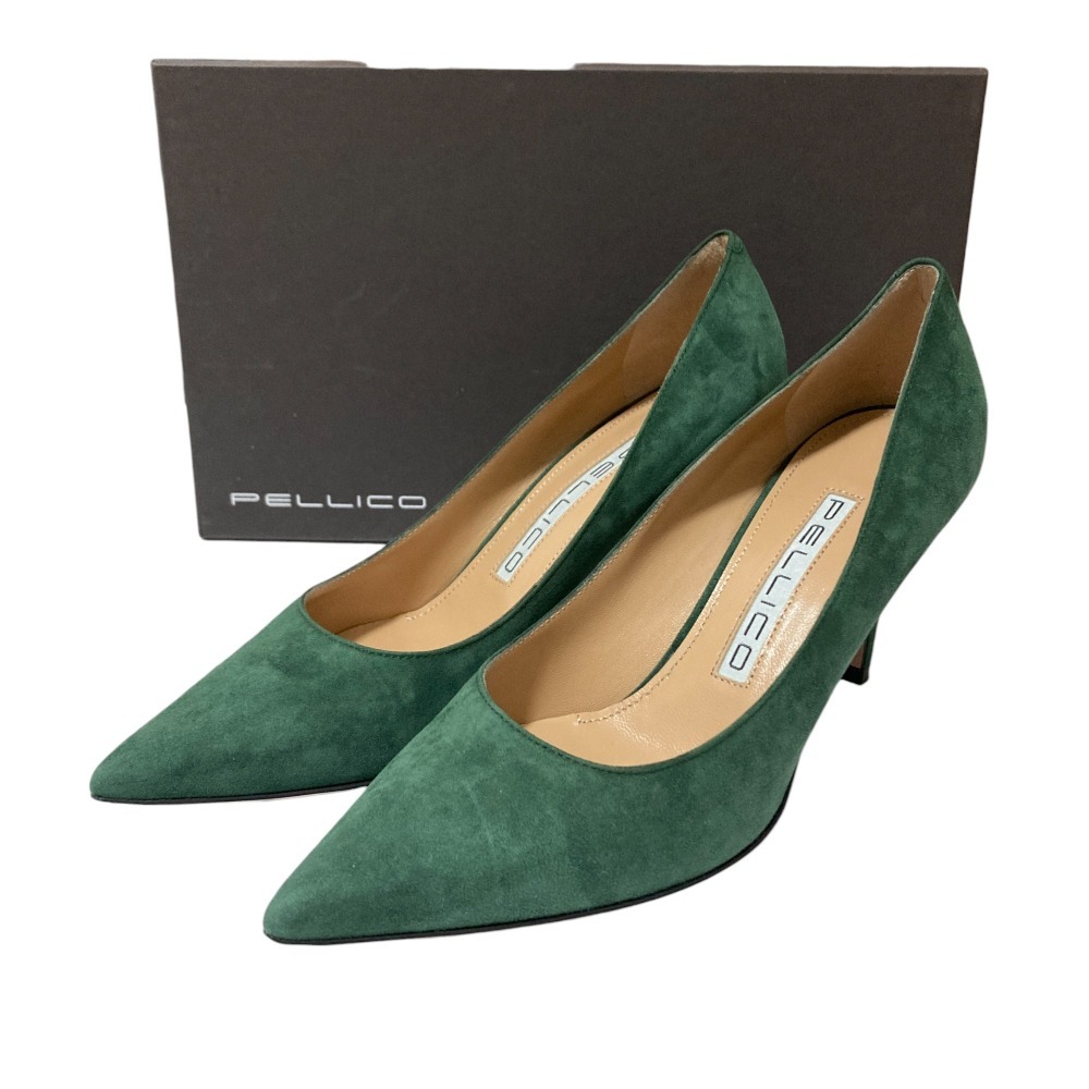 美品 PELLICO ペリーコ ANIMA80 スエード ポインテッドトゥ ピンヒール パンプス サイズ35.5 22.5cm相当 グリーン拍卖