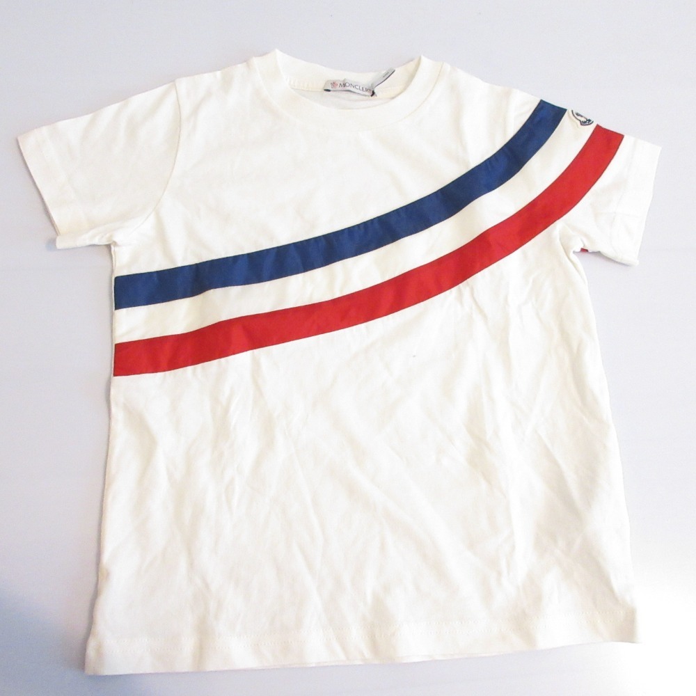 美品 MONCLER モンクレール キッズ トリコロールライン ロゴワッペン クルーネック 半袖 Tシャツ カットソー ホワイト拍卖