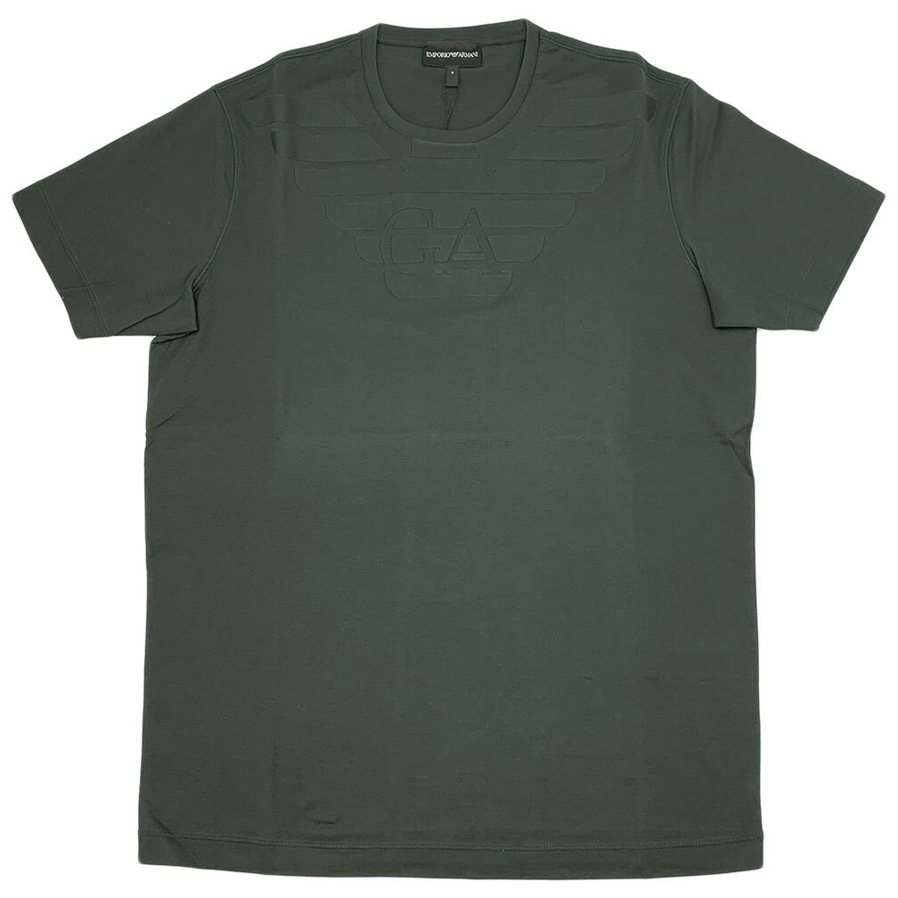 未使用 アルマーニ 半袖 Tシャツ メンズ エンポリオ アルマーニ アパレル トップス 丸首 ロゴ イーグルマーク ダークグリーン 緑 Sサイズ拍卖