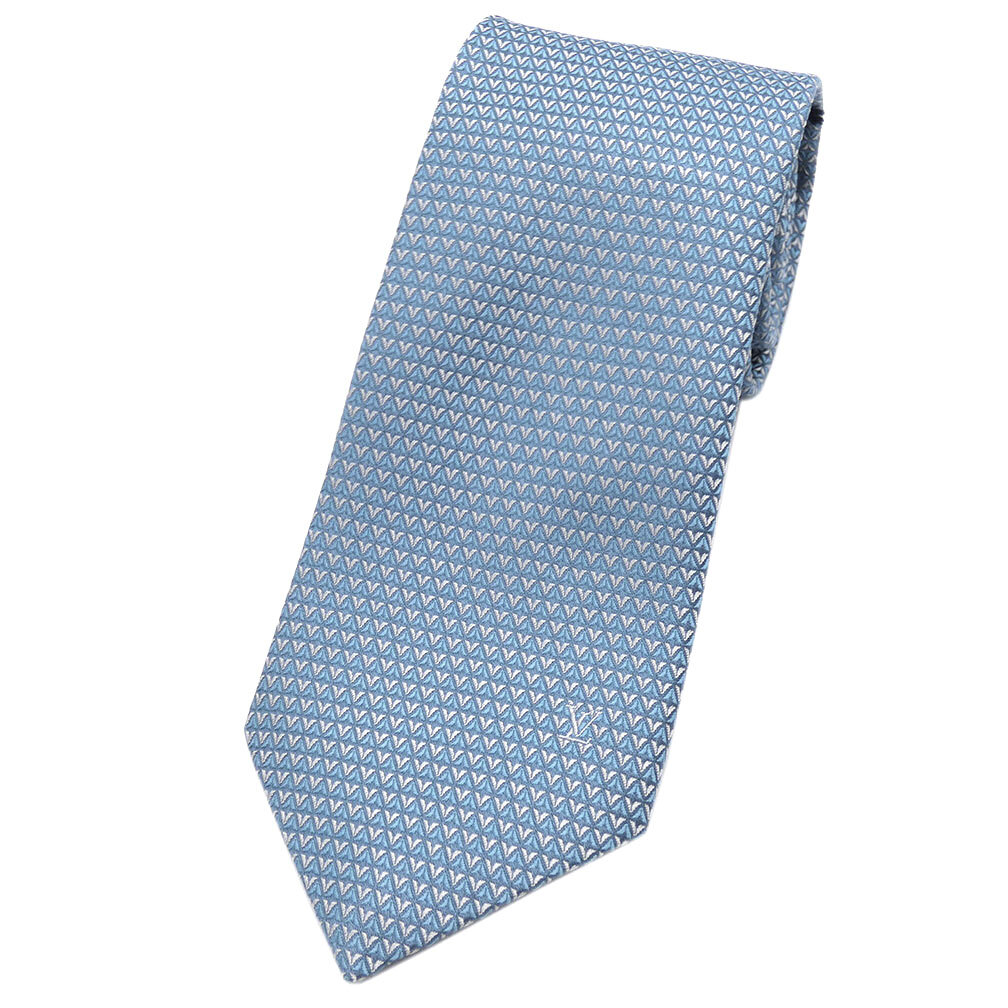 極美品 ルイヴィトン ブランド ネクタイ LOUIS VUITTON LV 高級 シルク クラヴァット・ダイヤモンドブイ8CM グリブルー M71209 OJ10659拍卖