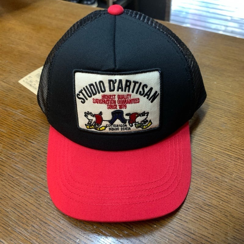 未使用 STUDIO D'ARTISAN ステュディオダルチザン メッシュキャップ 7572 黒赤拍卖